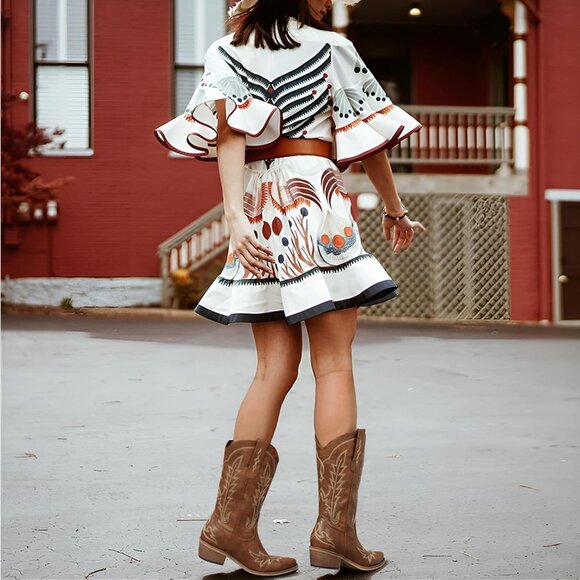 Women Cowboy Boots Leather Size 8 Embroidery Chunky Heel Western - Picture 2 of 4